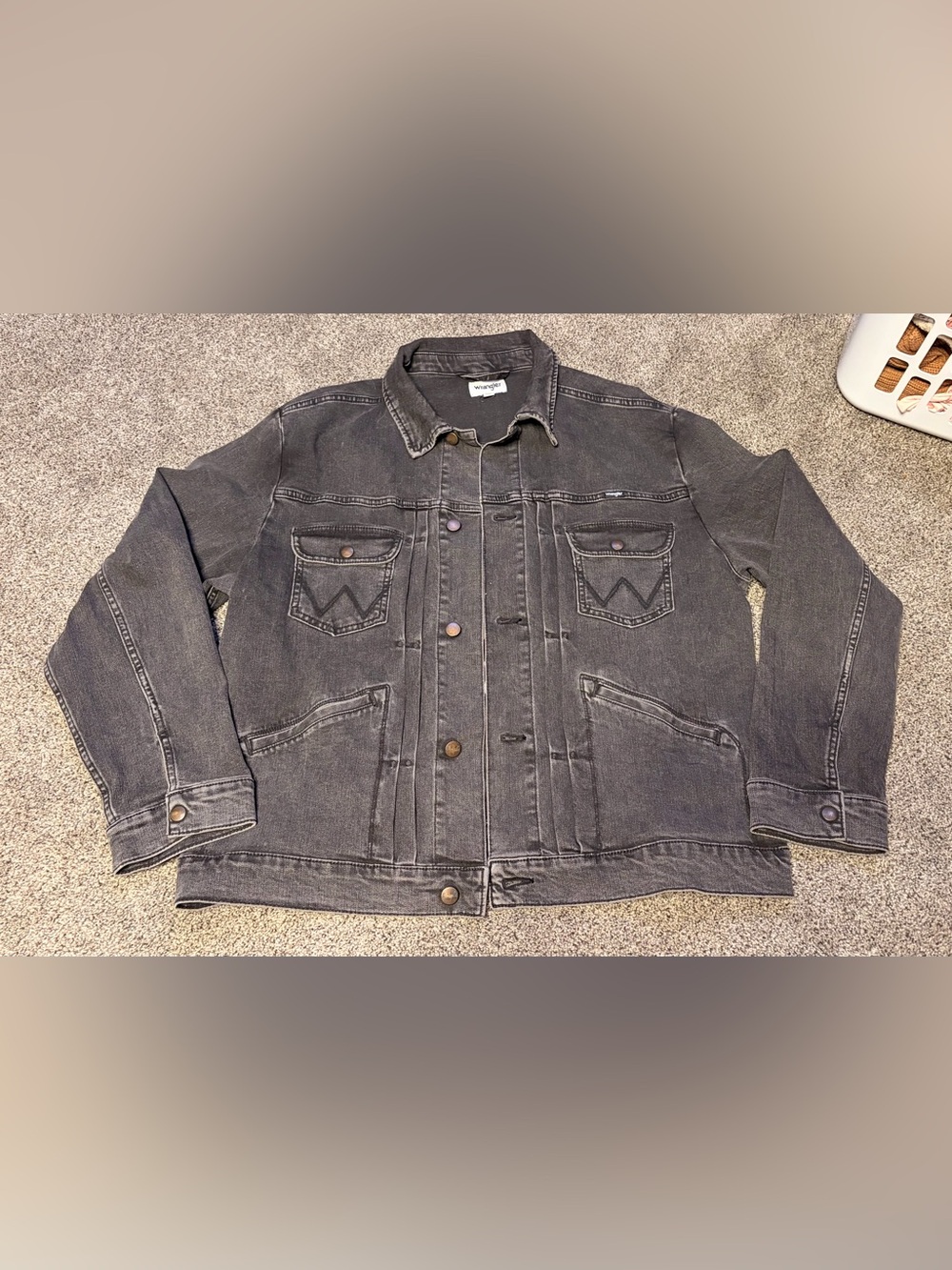 Mens Wrangler Black Washed Denim Jacket with embroidered back